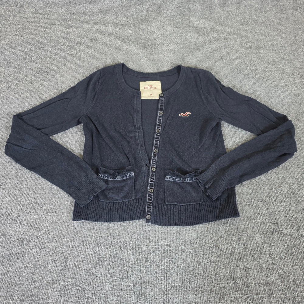2000s Hollister Womens Navy Blue Button Front Cardigan Sweater Logo Size Medium